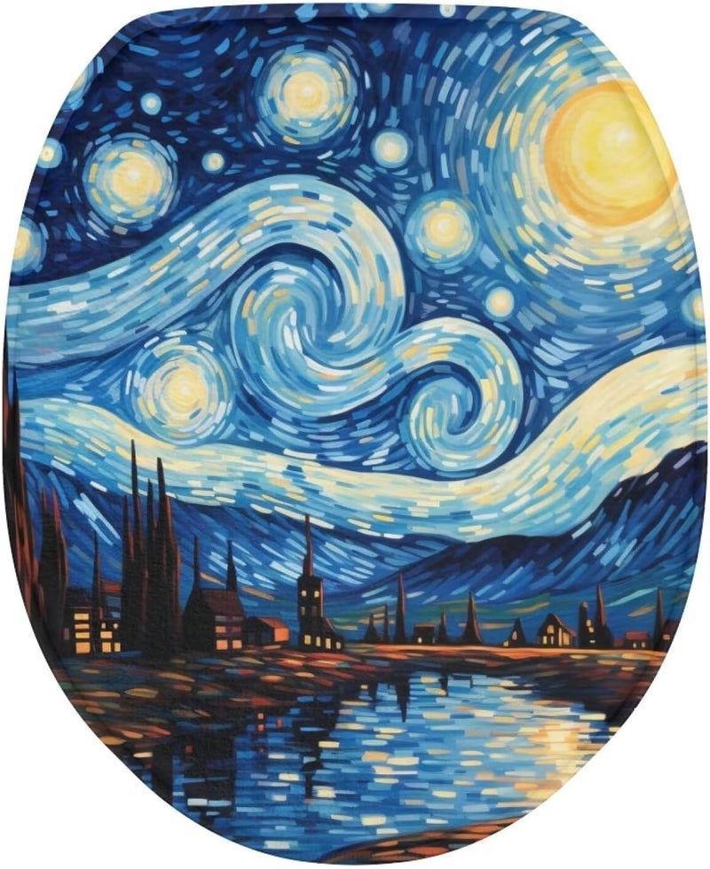 Flashideas Van Gogh Starry Night Toilet Lid Cover Soft Plush Seat Covers Tank Lip Covers Fits Most Toilet Tanks & Lids Bathroom Decoration Accessories - Image 1